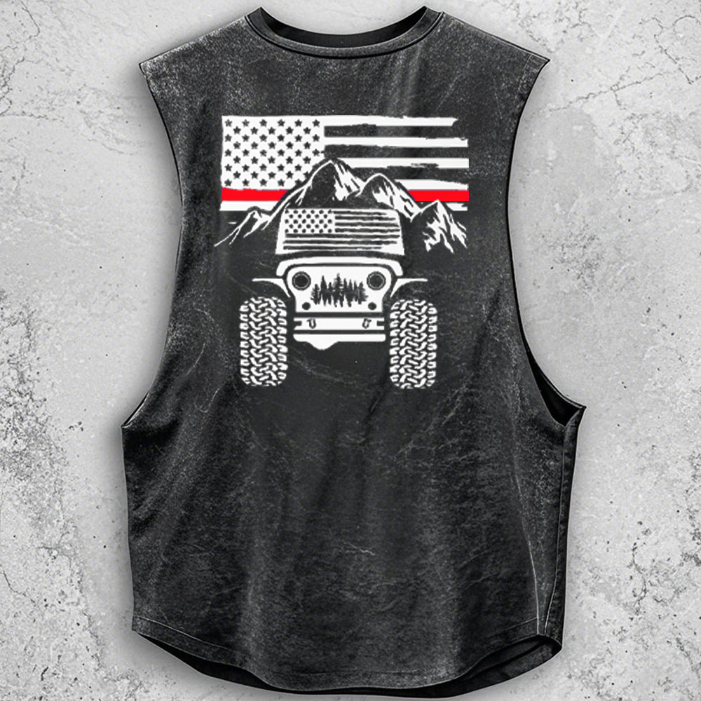 Jp American Flag Mountains Firefighter Red Line - Men Tank