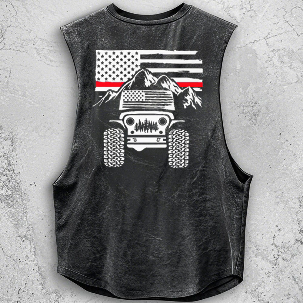 Jp American Flag Mountains Firefighter Red Line - Men Tank