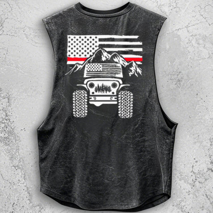 Jp American Flag Mountains Firefighter Red Line - Men Tank