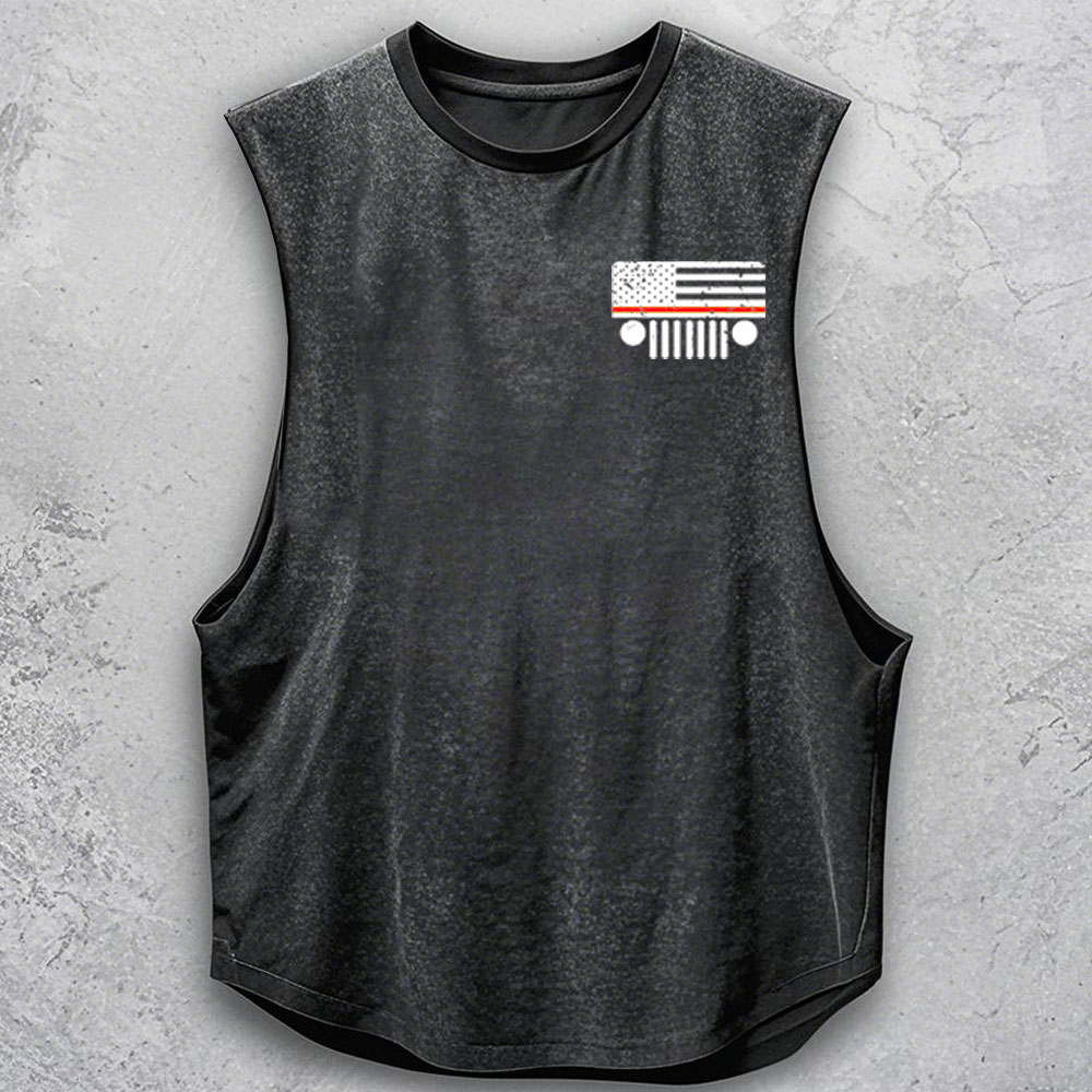 Jp American Flag Mountains Firefighter Red Line - Men Tank