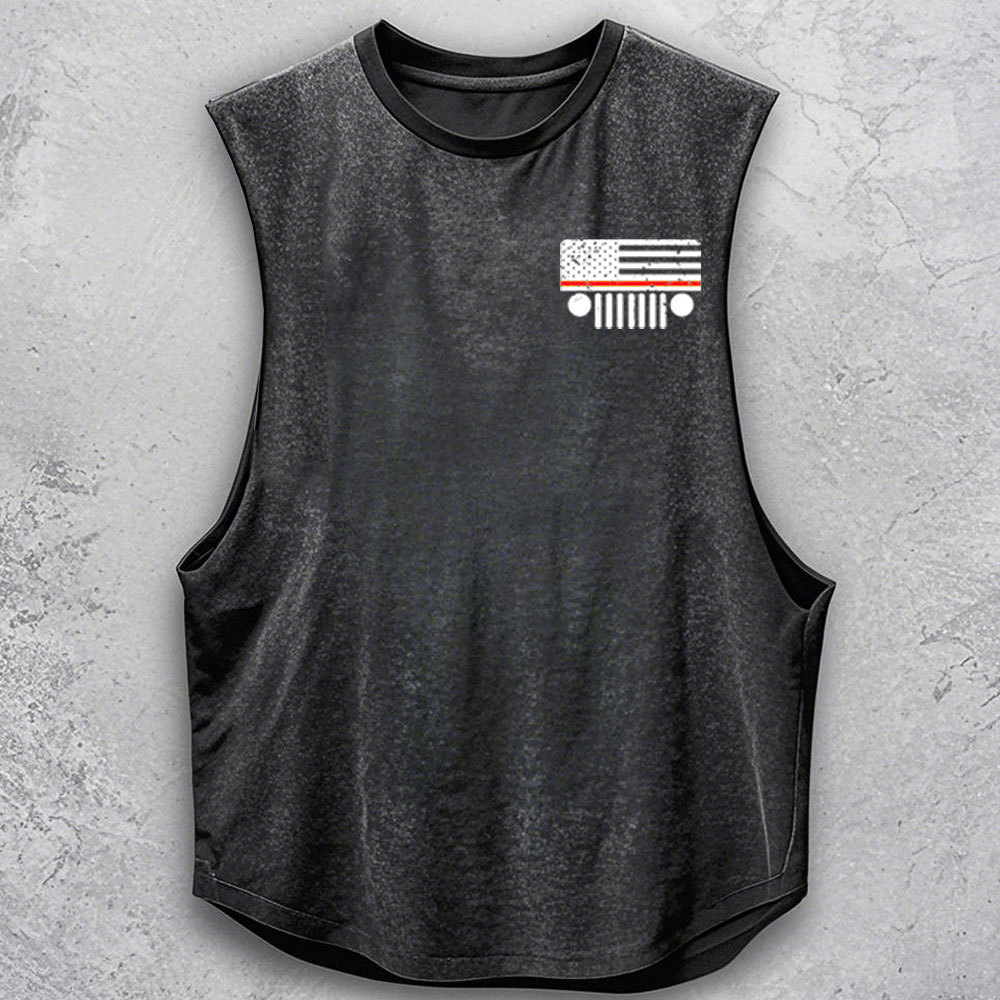 Jp American Flag Mountains Firefighter Red Line - Men Tank