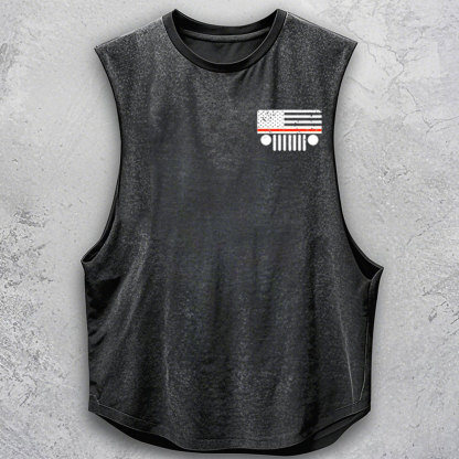 Jp American Flag Mountains Firefighter Red Line - Men Tank
