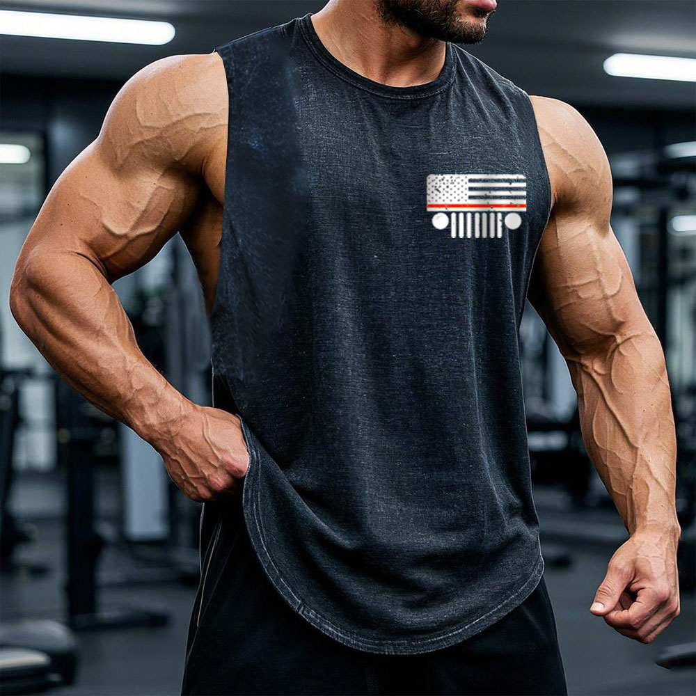 Jp American Flag Mountains Firefighter Red Line - Men Tank