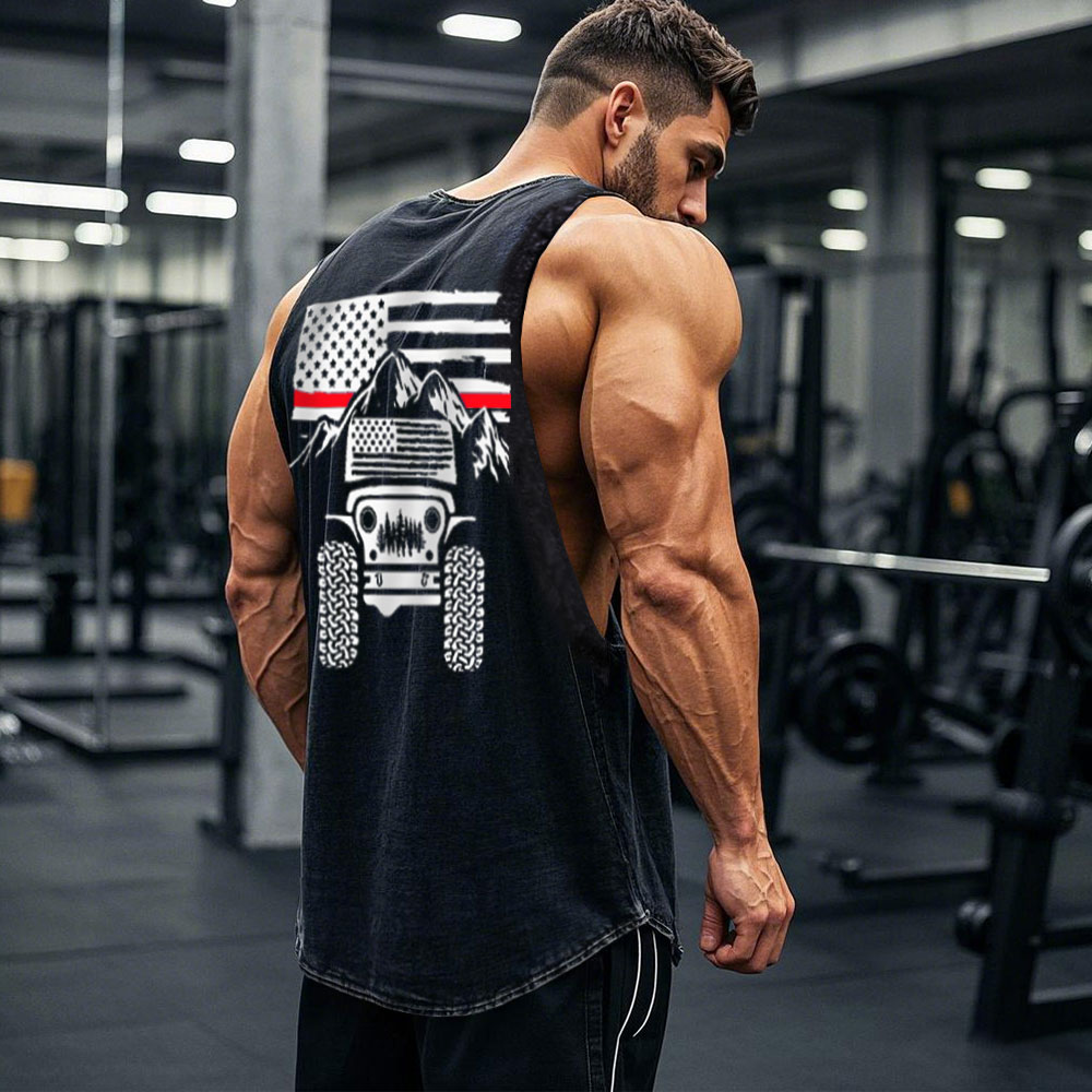 Jp American Flag Mountains Firefighter Red Line - Men Tank