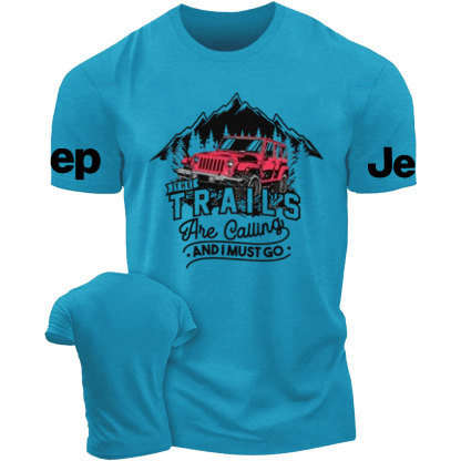 The Trails are Calling and I Must Go Red 4 Door Wrangler JKU Jp T-Shirt