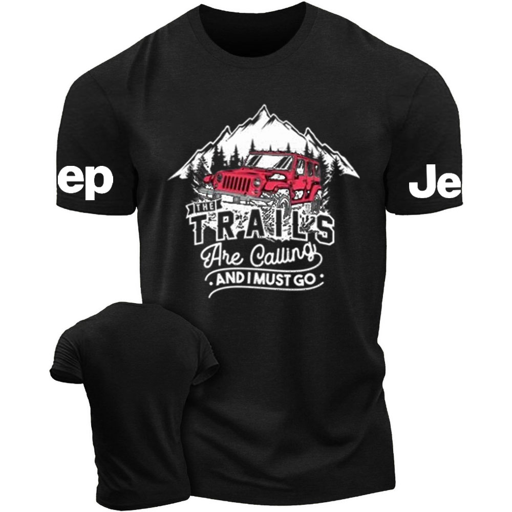 The Trails are Calling and I Must Go Red 4 Door Wrangler JKU Jp T-Shirt
