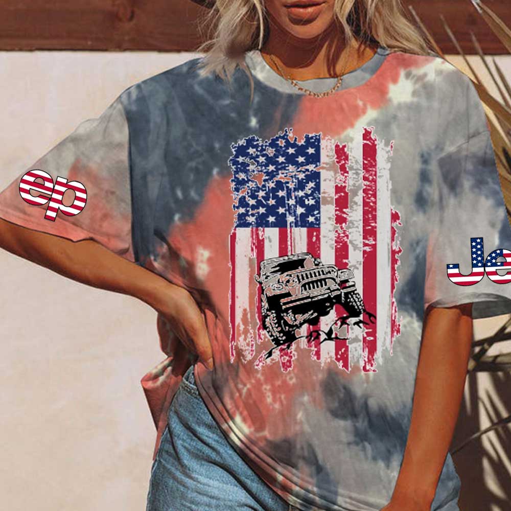 Jp American Flag 4th of July Tie dye T-Shirt