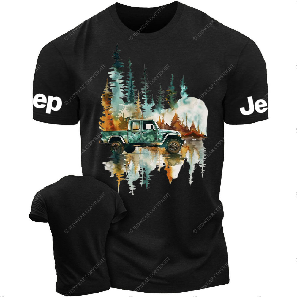Jp Wrangler Watercolor Painting Off-Road Adventure in the Forest T-Shirt