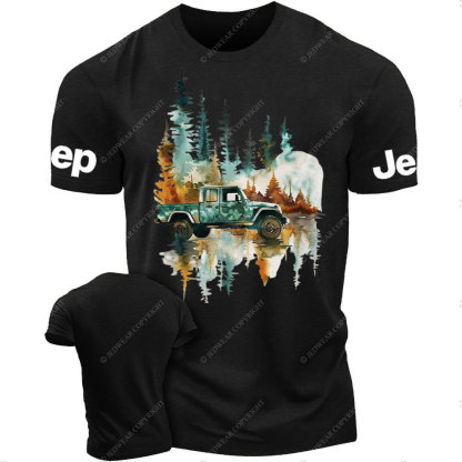 Jp Wrangler Watercolor Painting Off-Road Adventure in the Forest T-Shirt