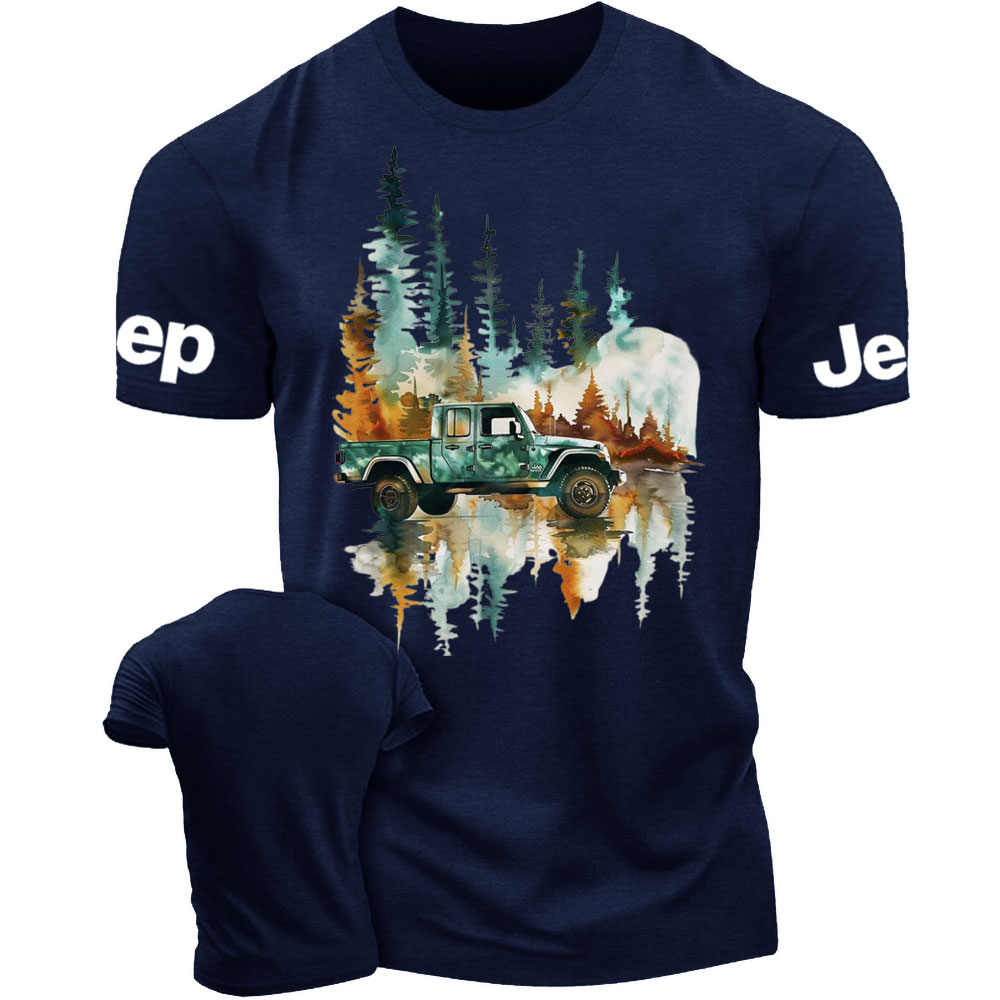 Jp Wrangler Watercolor Painting Off-Road Adventure in the Forest T-Shirt