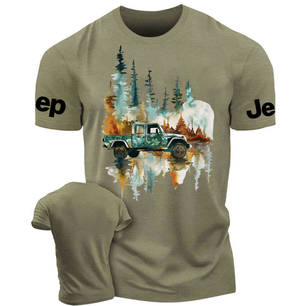 Jp Wrangler Watercolor Painting Off-Road Adventure in the Forest T-Shirt