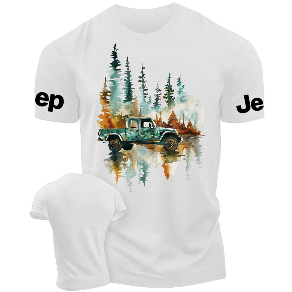 Jp Wrangler Watercolor Painting Off-Road Adventure in the Forest T-Shirt
