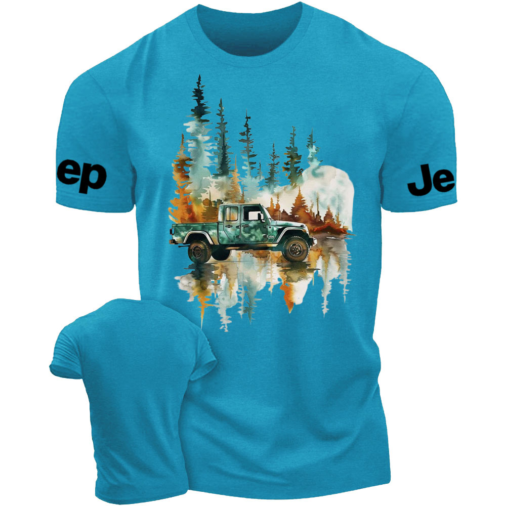 Jp Wrangler Watercolor Painting Off-Road Adventure in the Forest T-Shirt