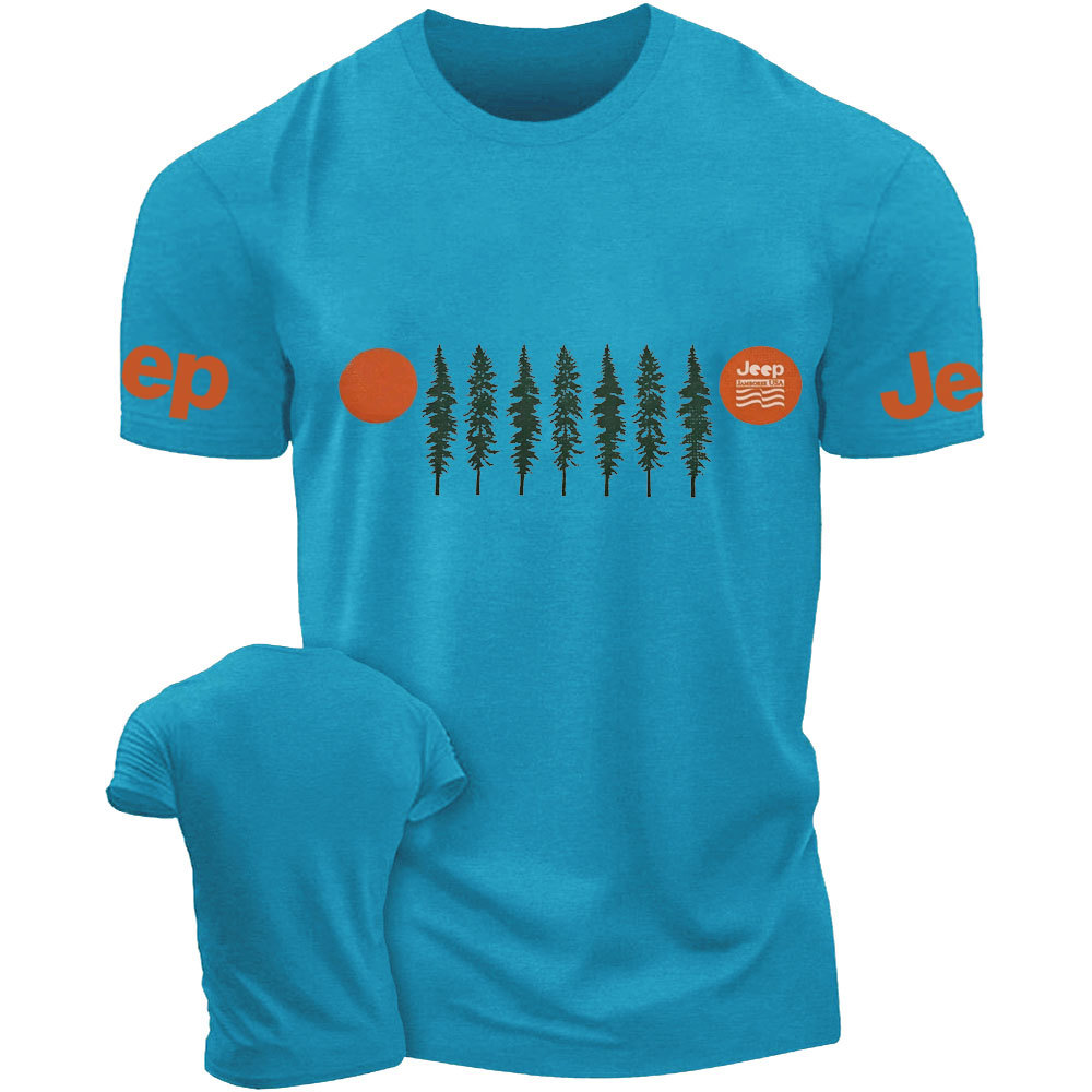 Orange Sunset Green Pine Tree Jp Grille T-Shirt