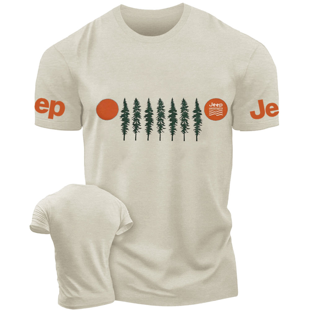 Orange Sunset Green Pine Tree Jp Grille T-Shirt