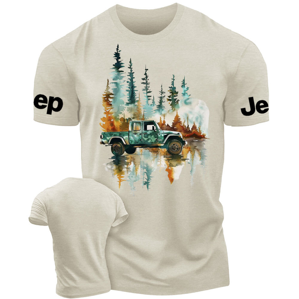 Jp Wrangler Watercolor Painting Off-Road Adventure in the Forest T-Shirt