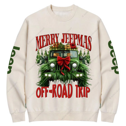 Green Fur Merry Jpmas Offroad Trip Crew Neck Sweatshirt