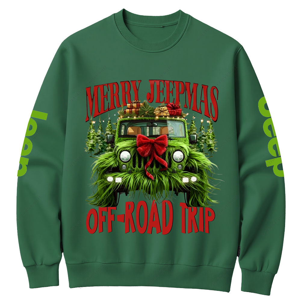 Green Fur Merry Jpmas Offroad Trip Crew Neck Sweatshirt