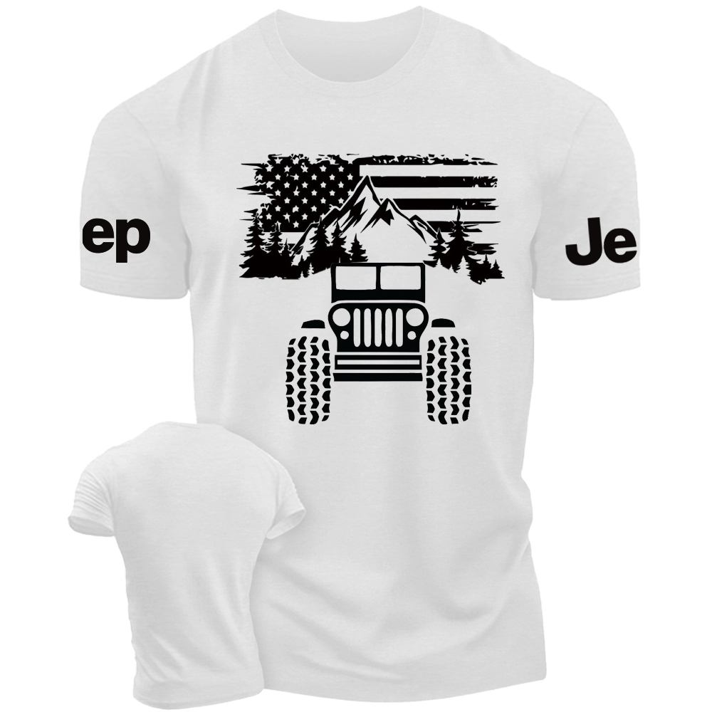USA Flag Mountains Forest With Jp Car T-Shirt