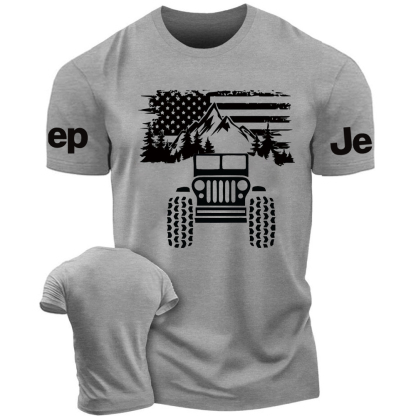 USA Flag Mountains Forest With Jp Car T-Shirt