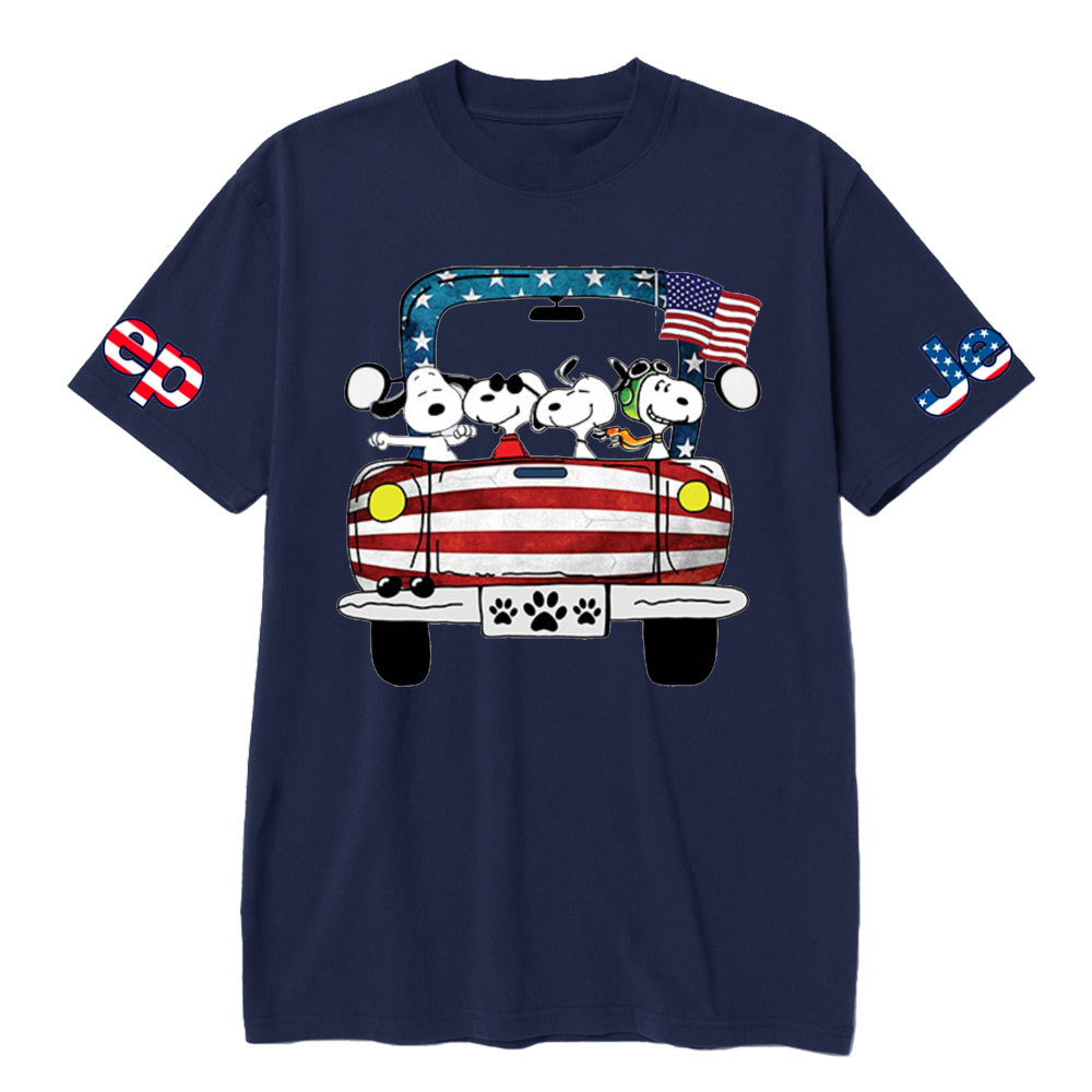 Funny Dog Driving Jp American Flag T-shirt