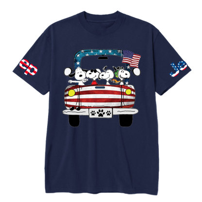 Funny Dog Driving Jp American Flag T-shirt