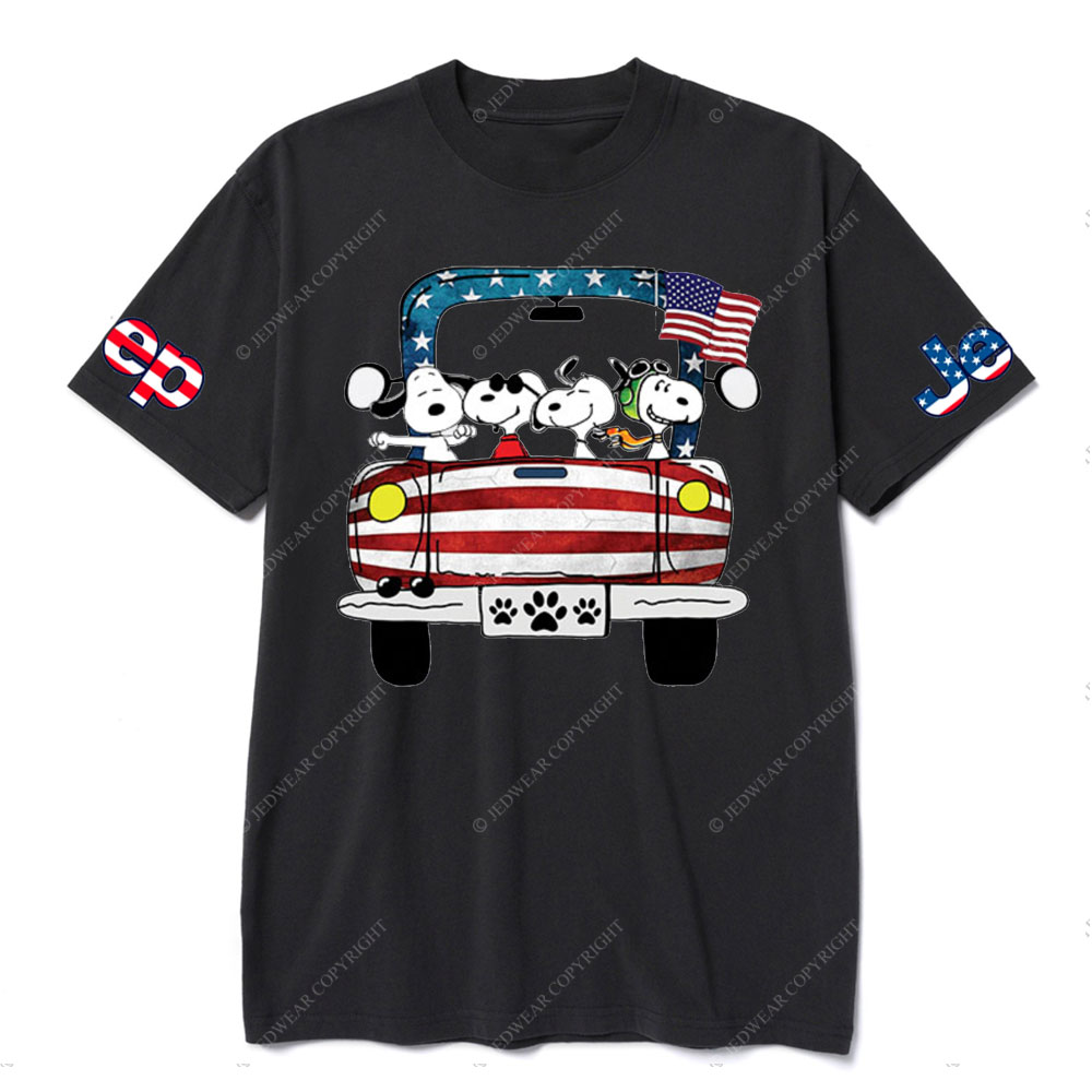 Funny Dog Driving Jp American Flag T-shirt