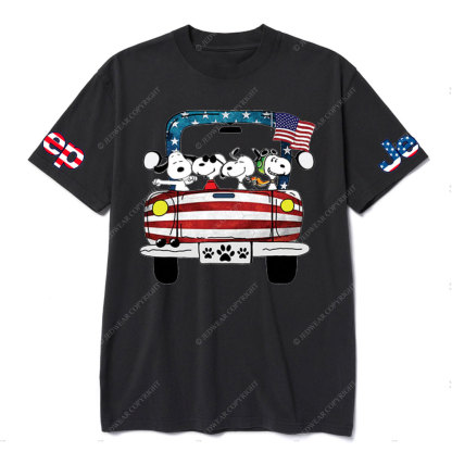 Funny Dog Driving Jp American Flag T-shirt