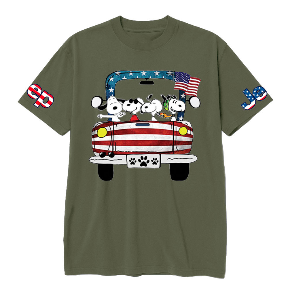 Funny Dog Driving Jp American Flag T-shirt