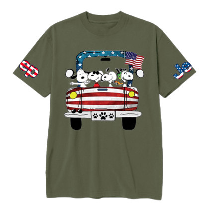 Funny Dog Driving Jp American Flag T-shirt