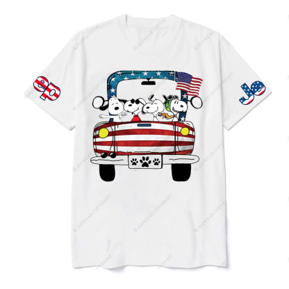 Funny Dog Driving Jp American Flag T-shirt