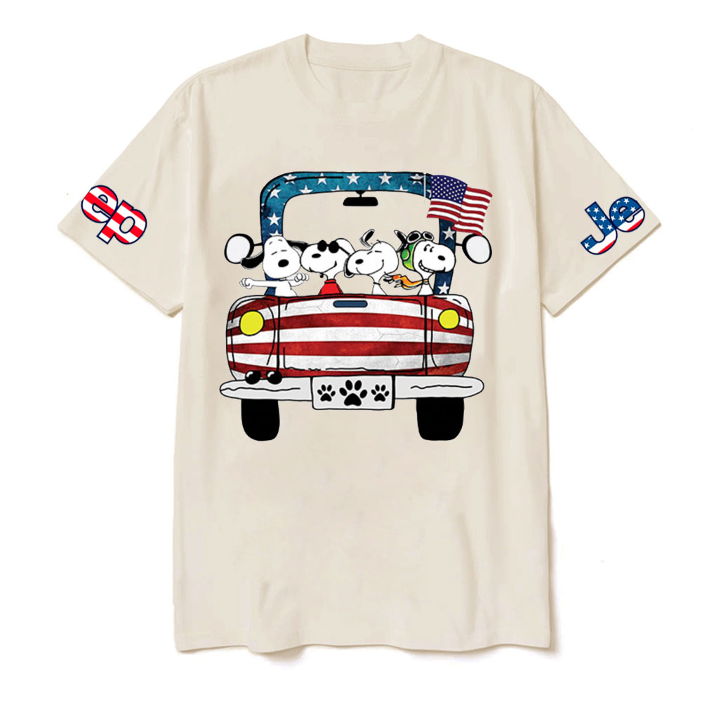 Funny Dog Driving Jp American Flag T-shirt