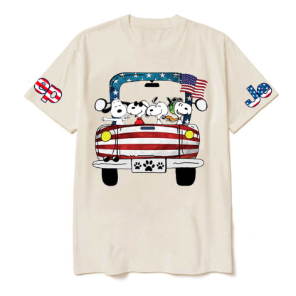 Funny Dog Driving Jp American Flag T-shirt