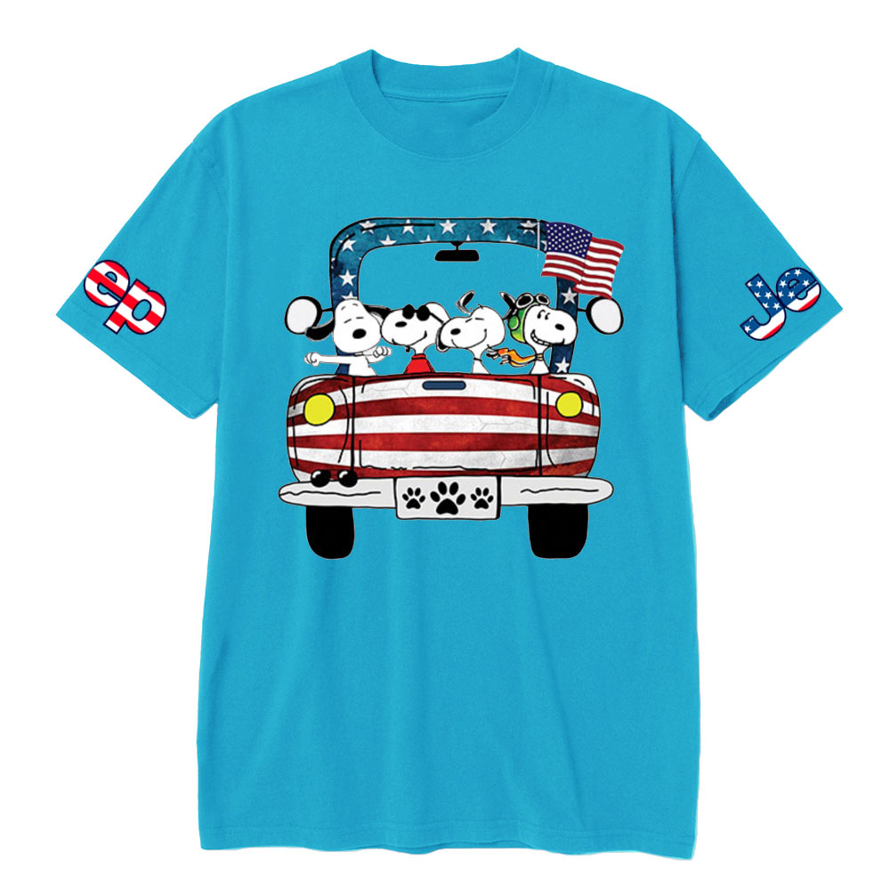 Funny Dog Driving Jp American Flag T-shirt