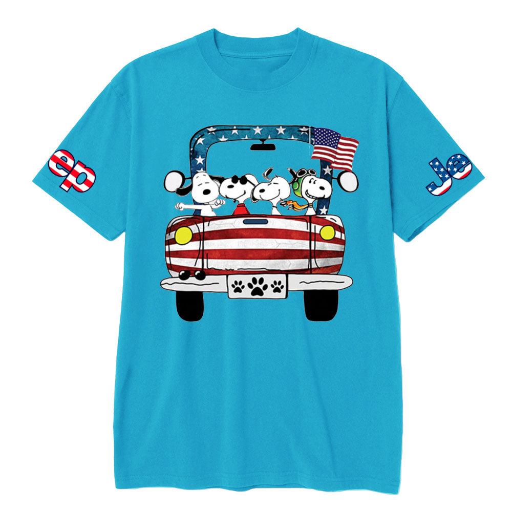 Funny Dog Driving Jp American Flag T-shirt