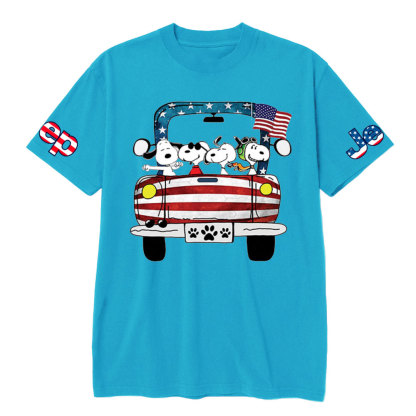 Funny Dog Driving Jp American Flag T-shirt
