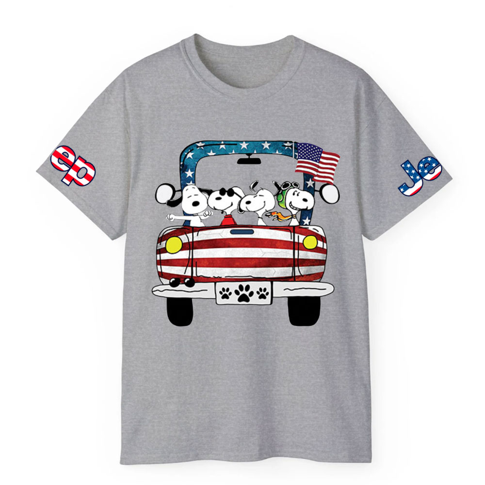Funny Dog Driving Jp American Flag T-shirt