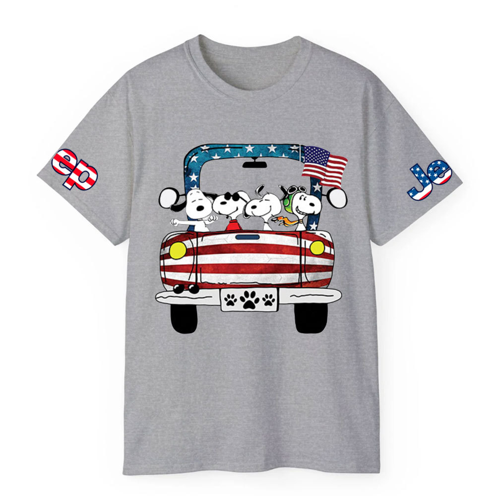 Funny Dog Driving Jp American Flag T-shirt