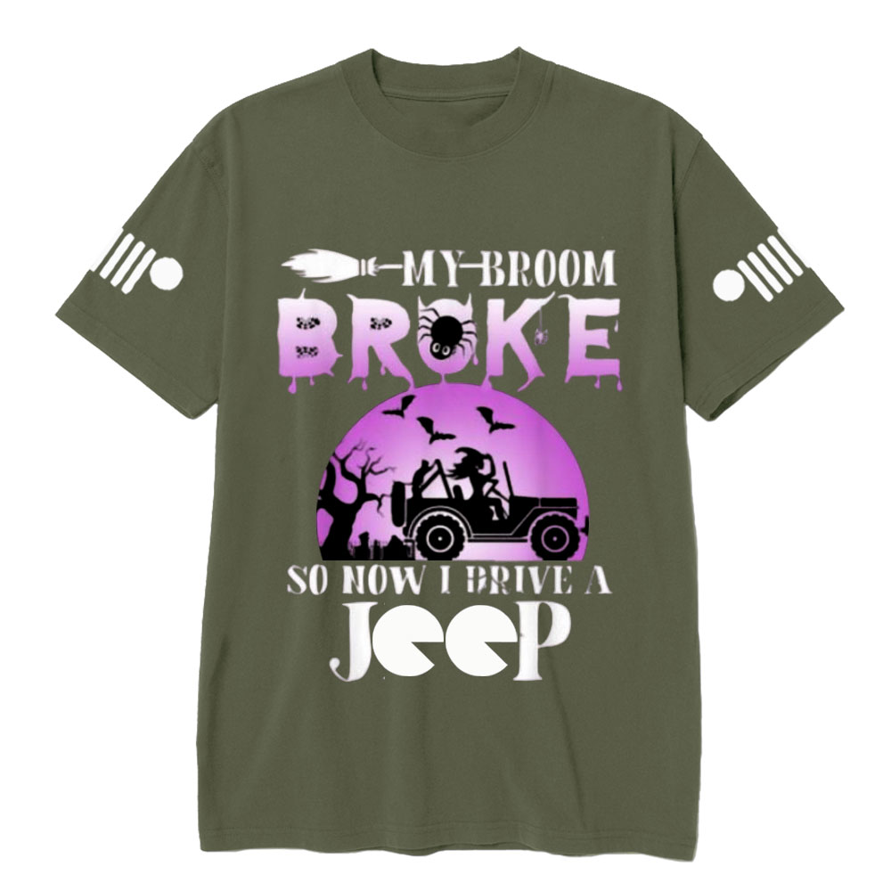 Purple Halloween My Broom Broke So Now I Drive A Jp T-Shirt
