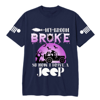 Purple Halloween My Broom Broke So Now I Drive A Jp T-Shirt