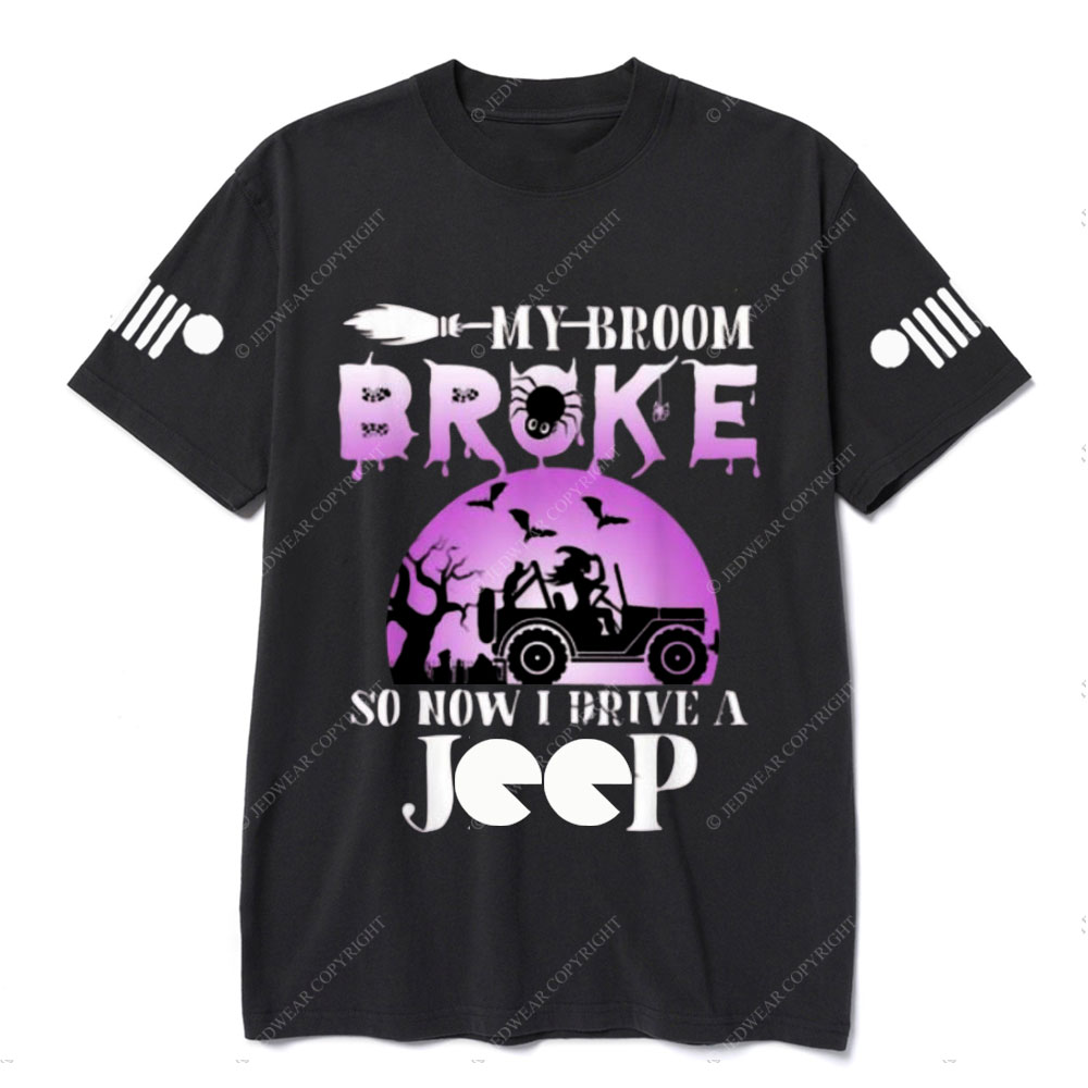 Purple Halloween My Broom Broke So Now I Drive A Jp T-Shirt
