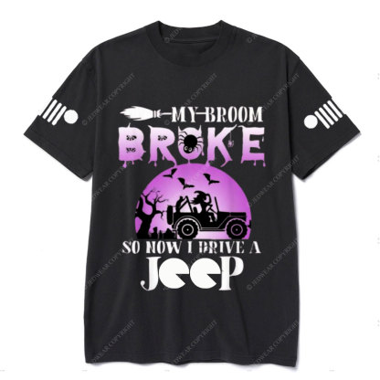Purple Halloween My Broom Broke So Now I Drive A Jp T-Shirt