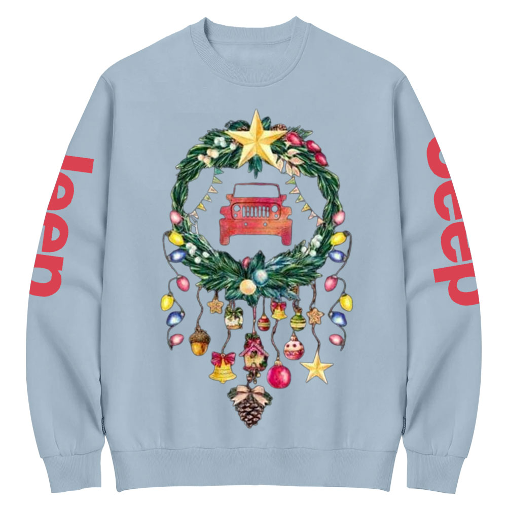 Happy Christmas Jp Car Wreathe Crew Neck Sweatshirt