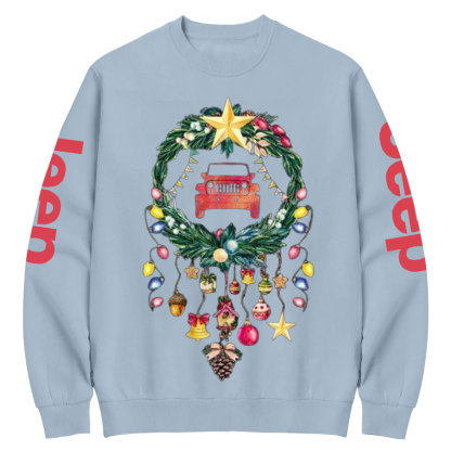 Happy Christmas Jp Car Wreathe Crew Neck Sweatshirt