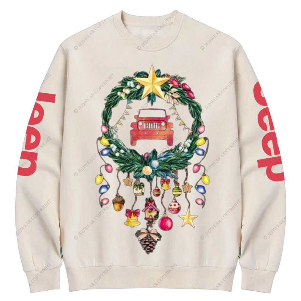 Happy Christmas Jp Car Wreathe Crew Neck Sweatshirt