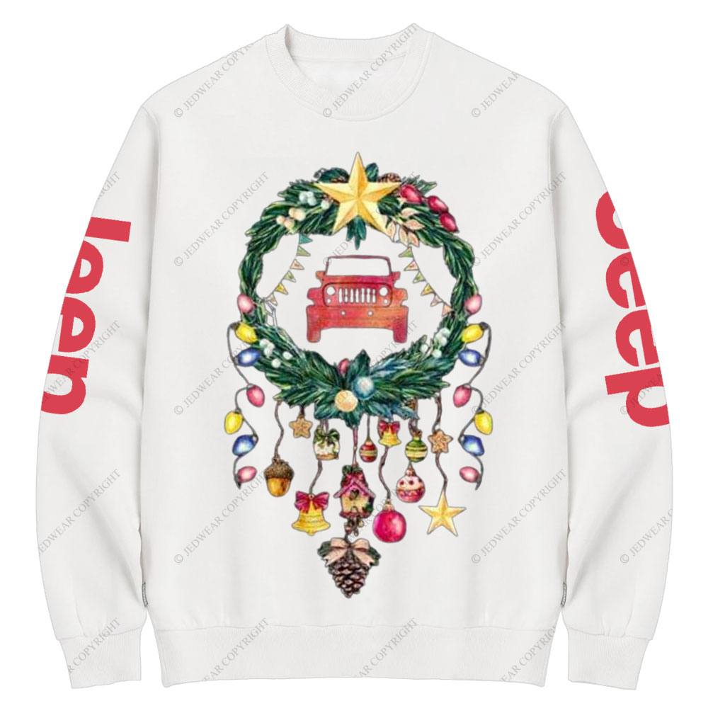 Happy Christmas Jp Car Wreathe Crew Neck Sweatshirt