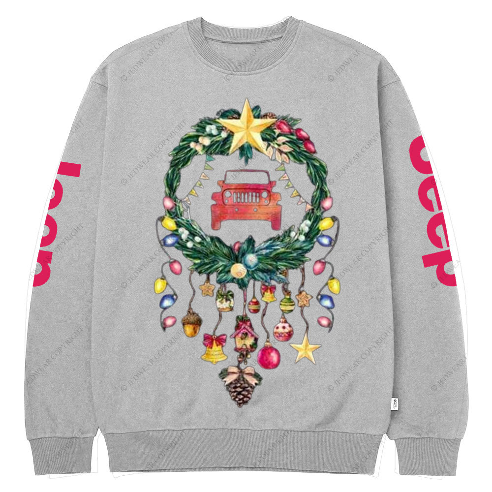 Happy Christmas Jp Car Wreathe Crew Neck Sweatshirt