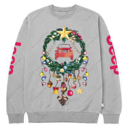 Happy Christmas Jp Car Wreathe Crew Neck Sweatshirt