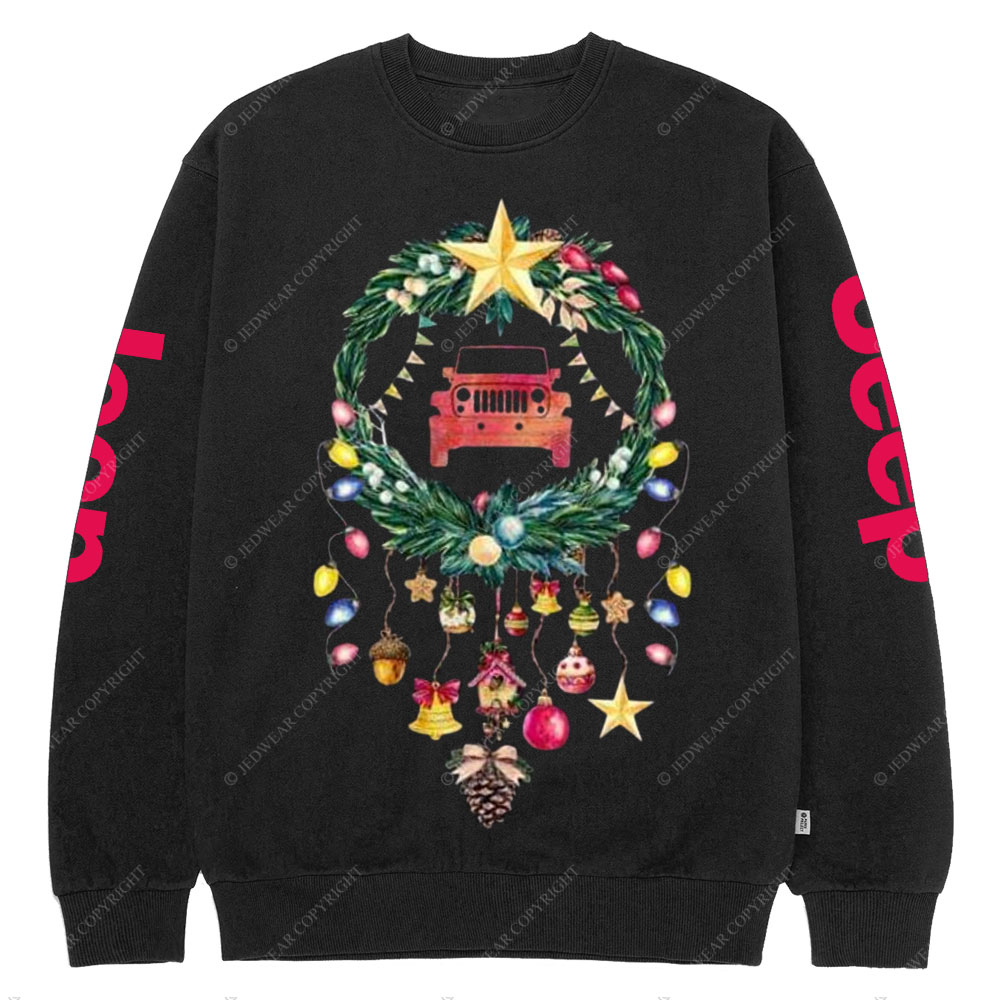 Happy Christmas Jp Car Wreathe Crew Neck Sweatshirt