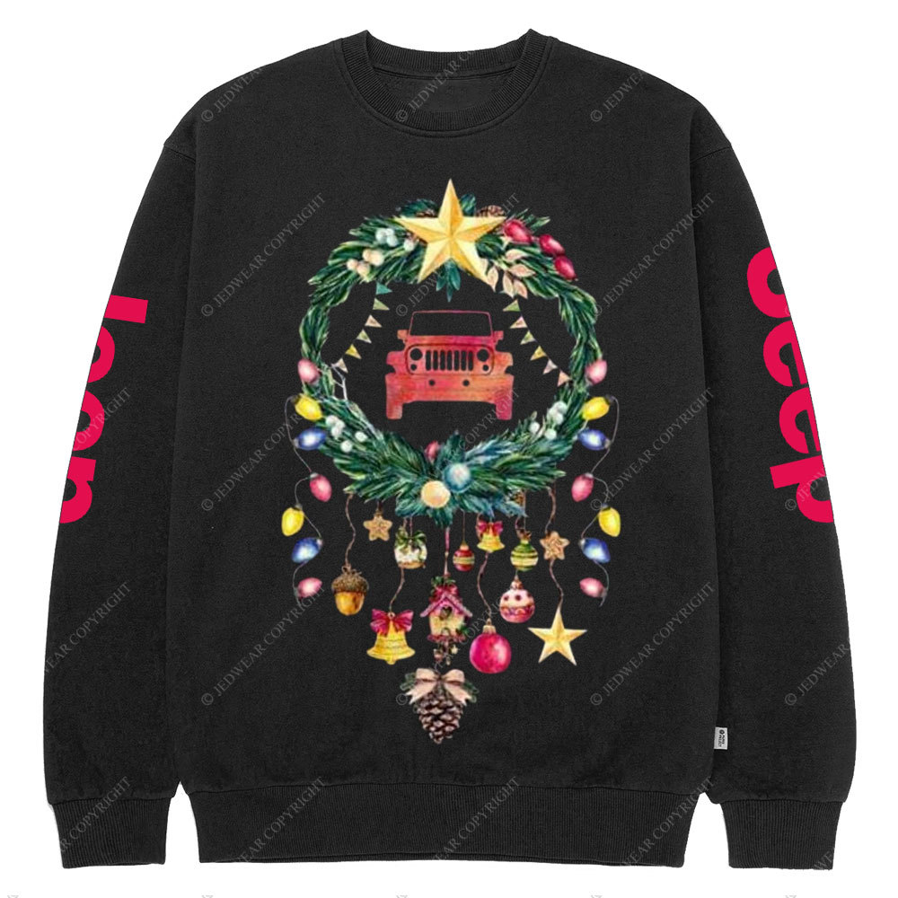 Happy Christmas Jp Car Wreathe Crew Neck Sweatshirt